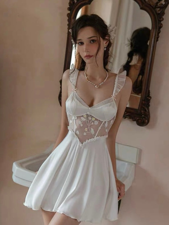 sexy white babydoll with see through panel