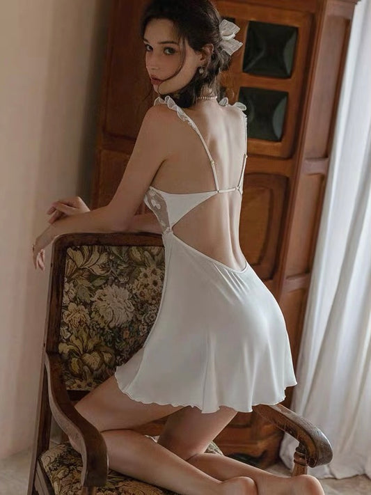 open back sexy babydoll in white