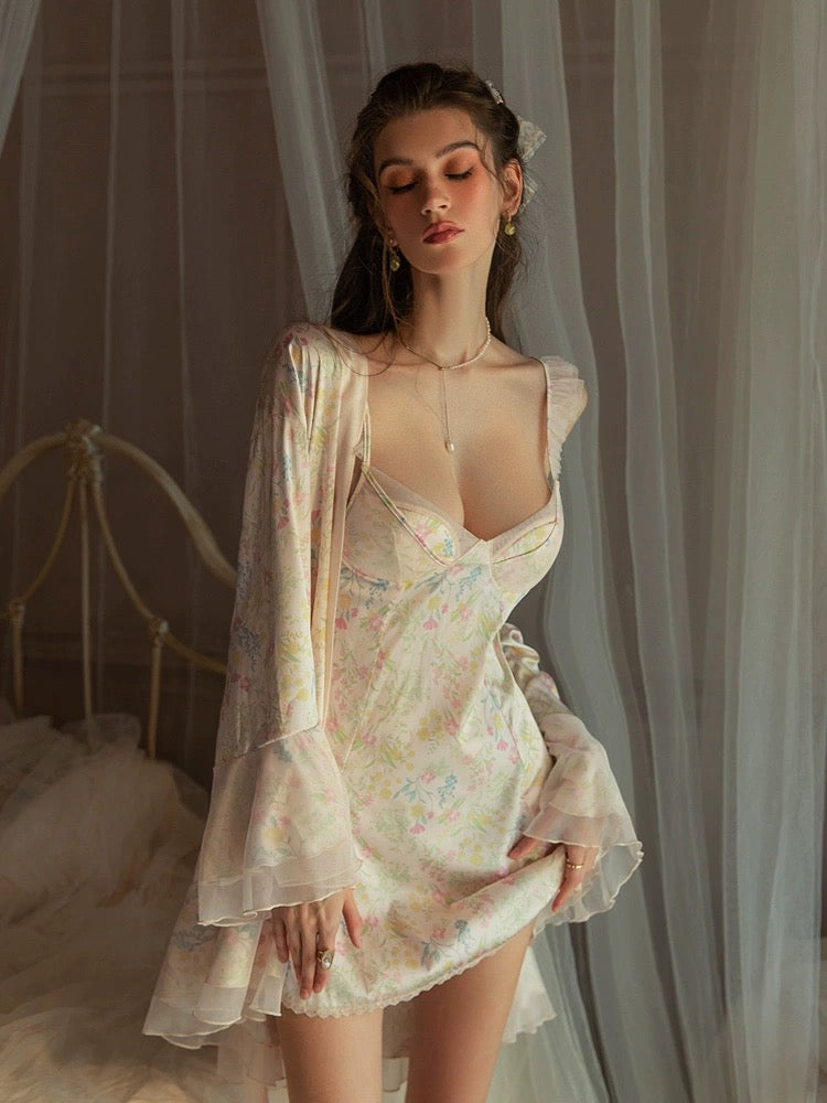 Lumiere 18 Jemma Floral Satin Nightdress Yellow