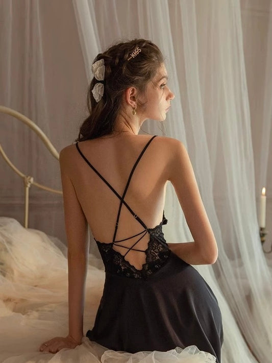 Lumiere 18 Sheela Satin Nightdress Black