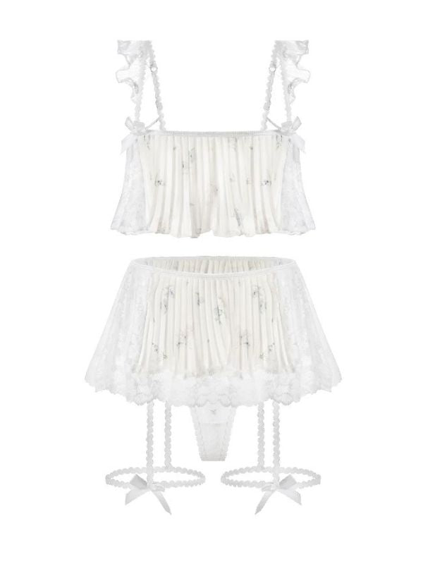 cami set with pleated satin and lace details