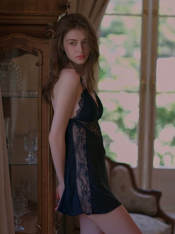 black lace satin sexy babydoll