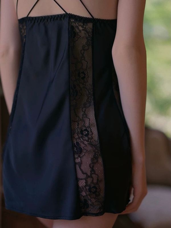 black lace satin sexy babydoll