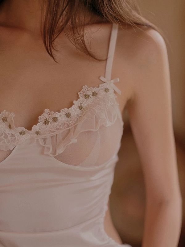 white sexy babydoll with sheer bra cup and low back cut