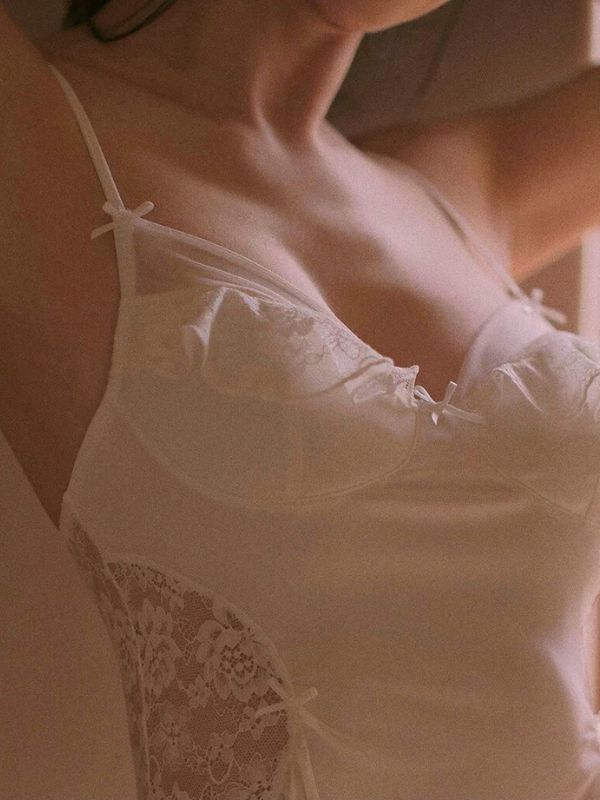 white satin babydoll with lace side panel