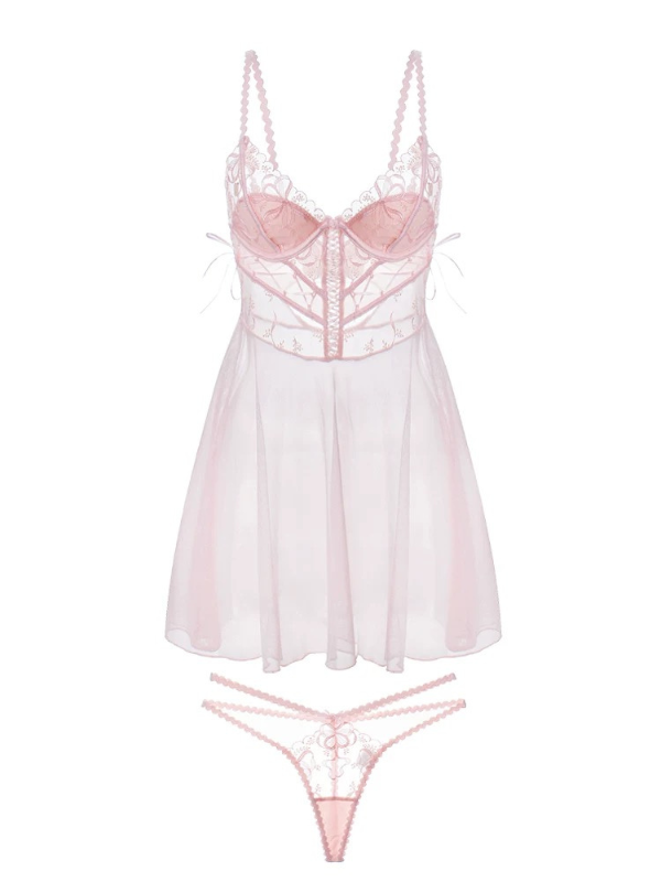 pink sheer sexy babydoll with matching panty