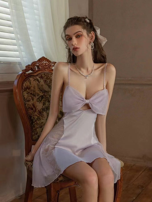 Lumiere 18 Cecilia Bow Satin Nightdress Purple