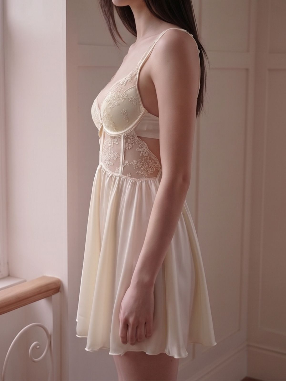 Clara Beige Lace Babydoll