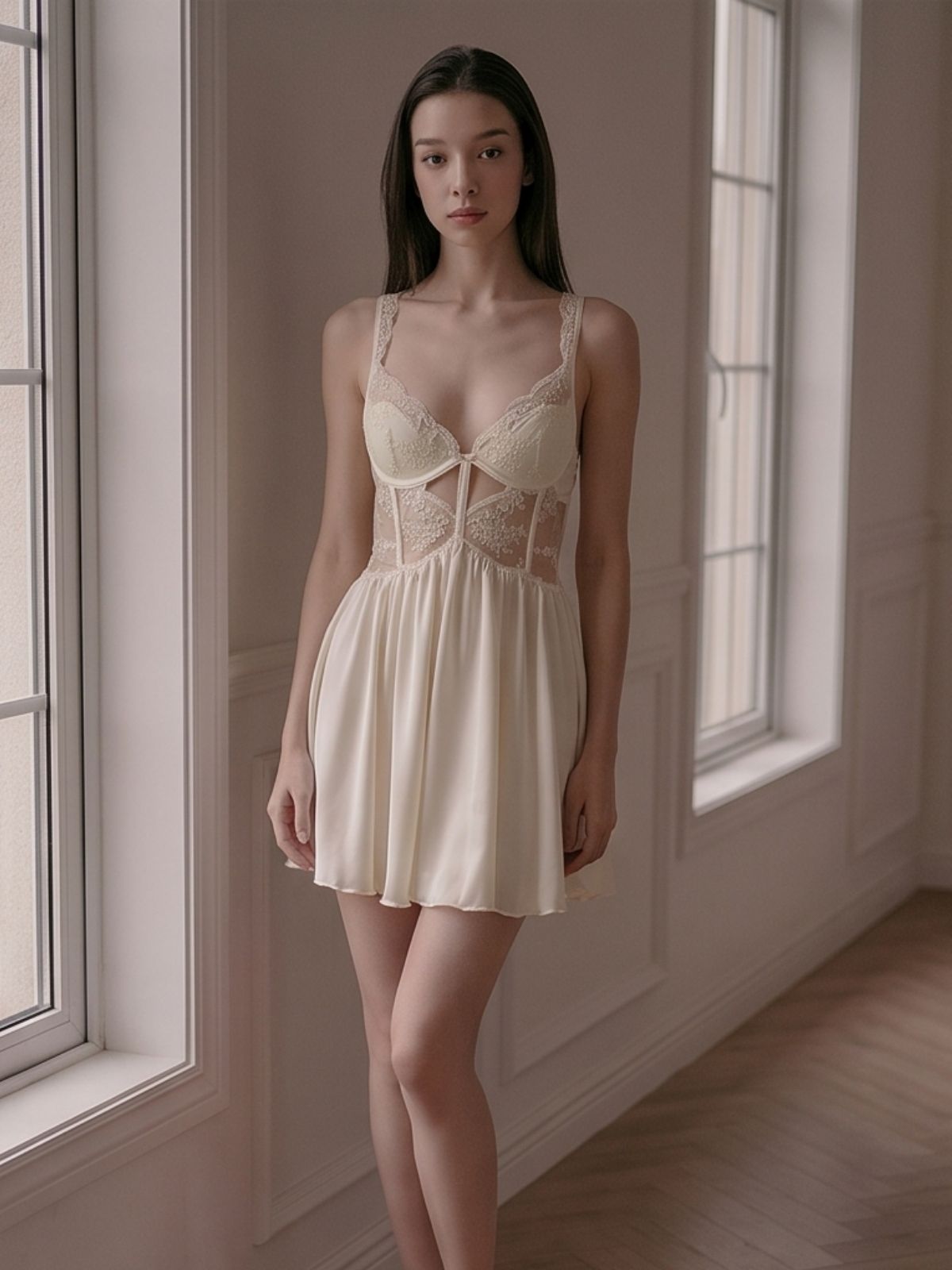Clara Beige Lace Babydoll