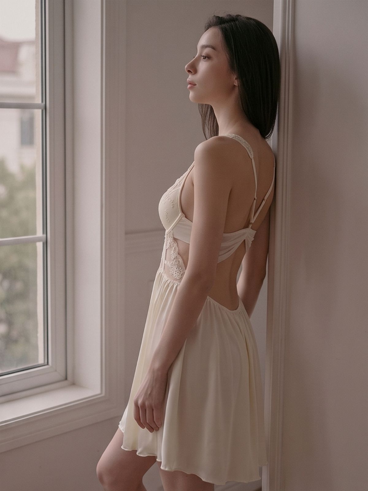 Clara Beige Lace Babydoll
