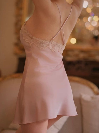 sexy satin chemise with criss cross adjustable back strap
