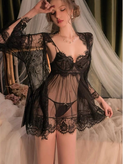 black sexy babydoll with robe