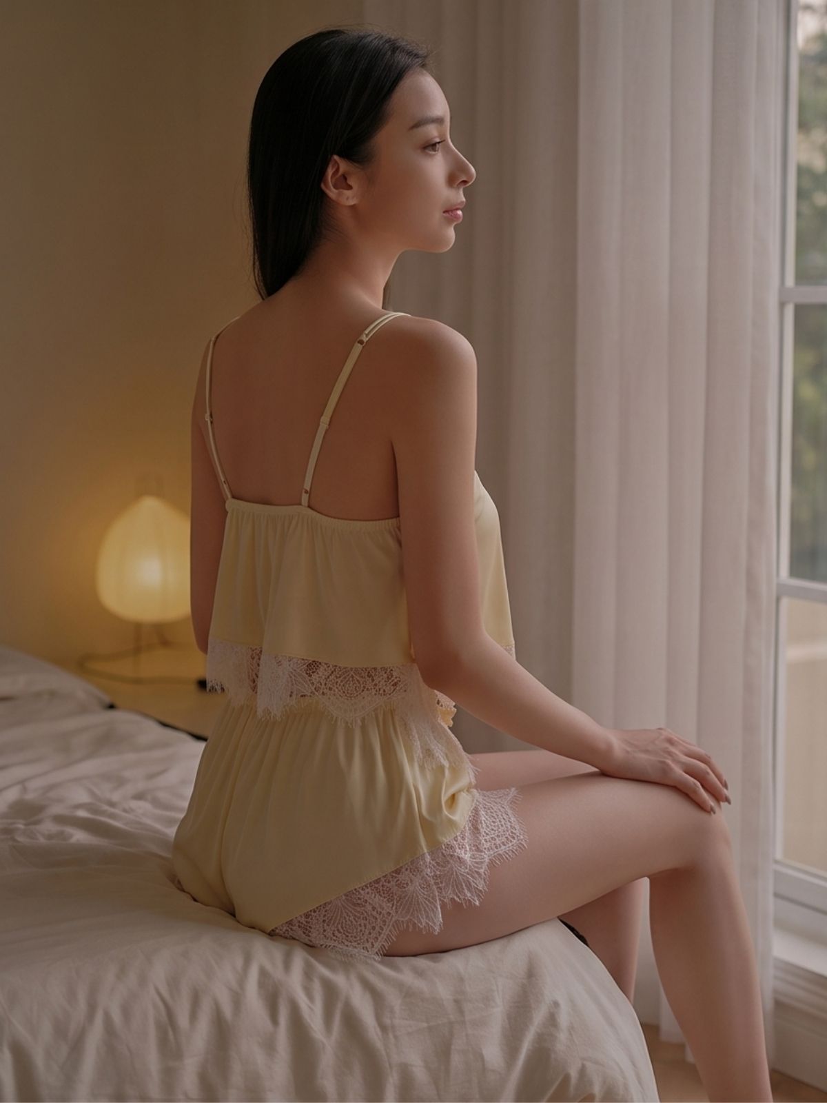 Luna Yellow Satin Cami Set