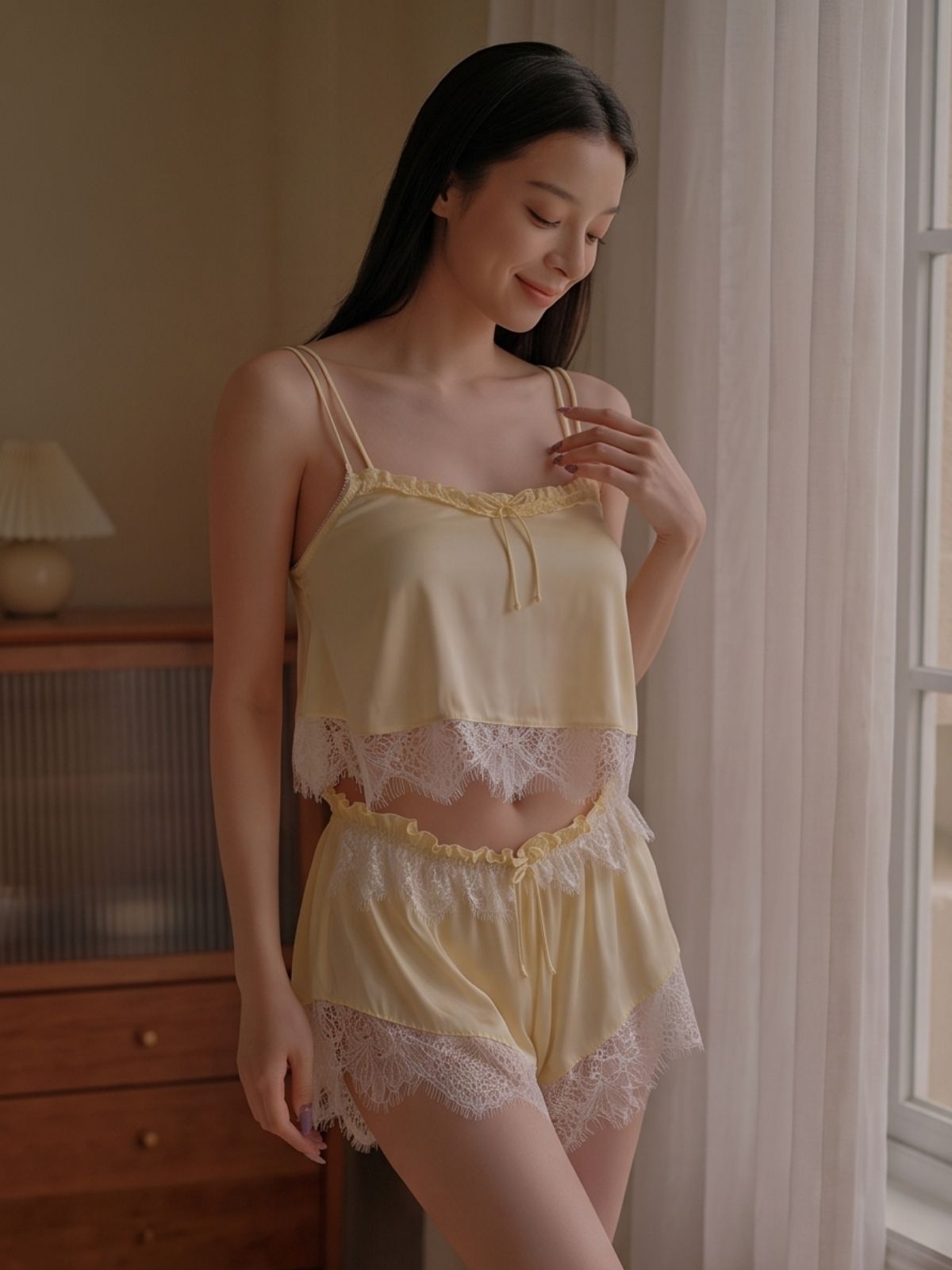 Luna Yellow Satin Cami Set