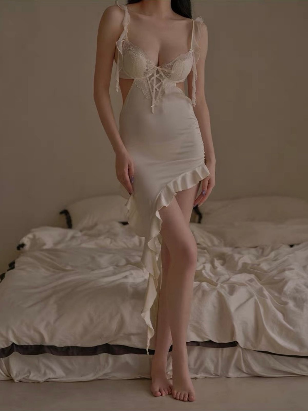 Maribel Beige Ruffle Lace Chemise by Lumiere 18