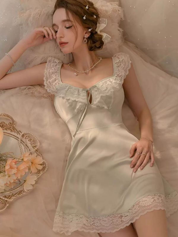 Silky satin lace chemise in mint green