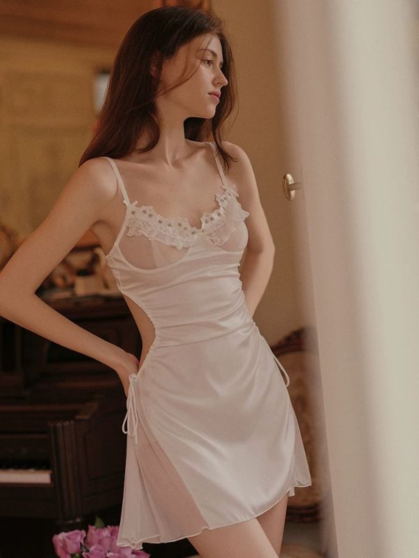 white sexy babydoll with sheer bra cup and low back cut
