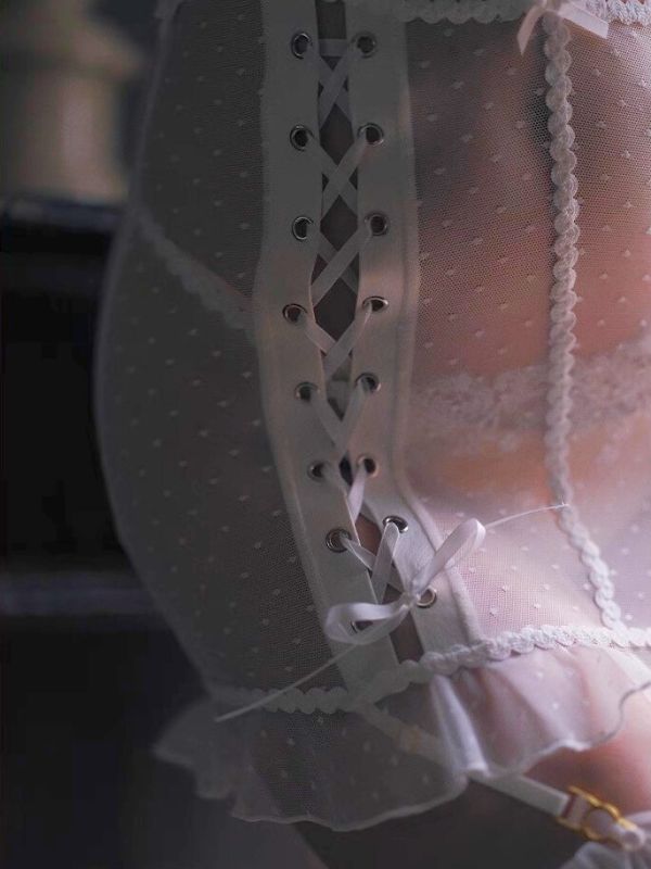 White sheer corset dress with matching panty