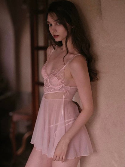 pink sheer sexy babydoll with matching panty