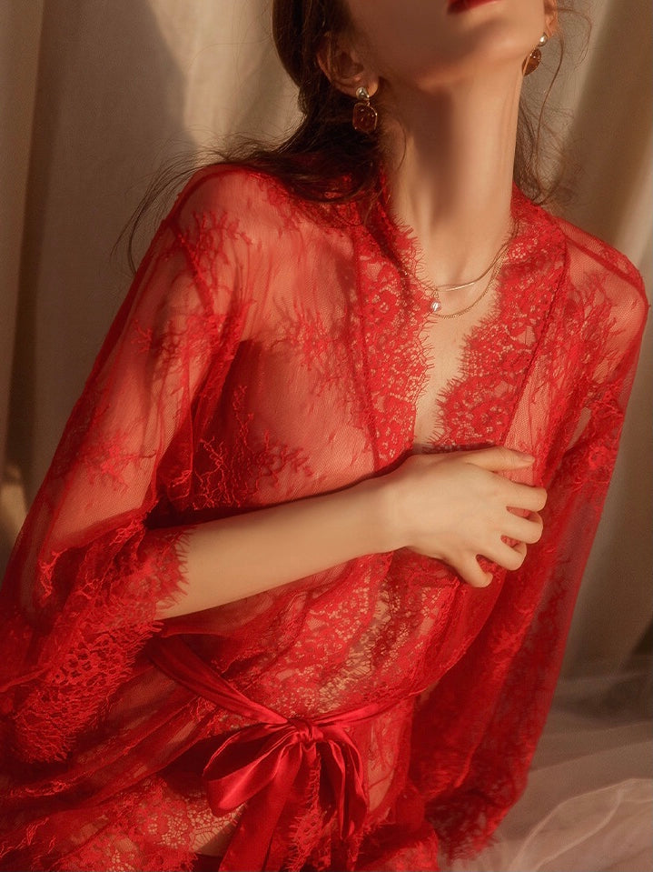 sexy crotchless bodysuit in red with matching robe